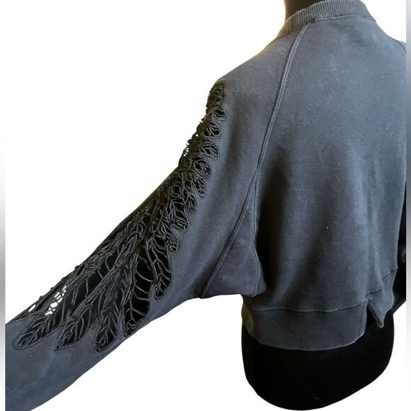 Mihara Yashuhiro Top Size M Cropped Black Distressed Sweatshirt Crewneck Punk - Picture 4 of 7